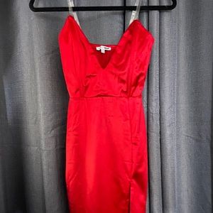 SEXY RED SATIN DRESS FASHIONNOVA
